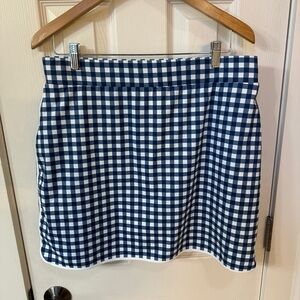 J Crew swim skirt skort Navy Blue Gingham L Preppy Classic Summer Pool